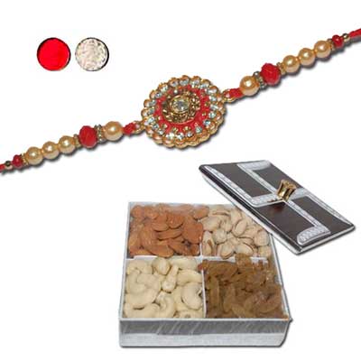 "Zardosi Rakhi - ZR- 5540 A (Single Rakhi) Shubh Mangal Dry Fruit Box DFB2000 - Click here to View more details about this Product